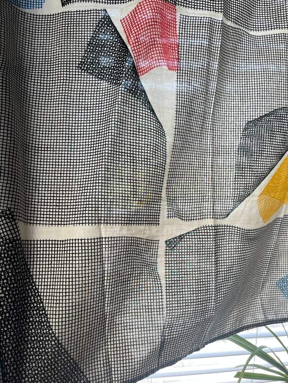 VTG 80s Marimekko Sine Geometric Cafe Curtain Panels 27x38 Memphis Set